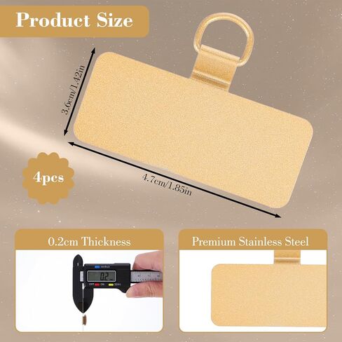 Metal Phone Tether Tabs, 4 Pack Phone Lanyard Tab Cellphone Lanyard Patches Stainless Steel Universal Cellphone Tether Tab for Most Smartphones Phones Lanyards Full Phones Case, Gold Black in Kuwait