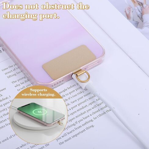 Metal Phone Tether Tabs, 4 Pack Phone Lanyard Tab Cellphone Lanyard Patches Stainless Steel Universal Cellphone Tether Tab for Most Smartphones Phones Lanyards Full Phones Case, Gold Black in Kuwait
