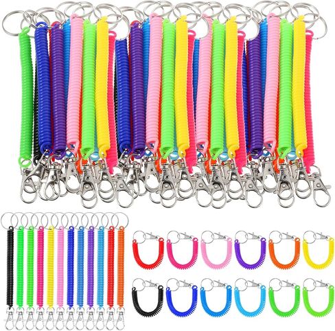 MAQUITA 60 Pcs Coil Lanyard Bulk Retractable Spring Key Chains Coil Cord Keychains with Lobster Clasp Theftproof Anti-Lost Stretch Cord Safety Key Chain for Keys Wallet Cellphone (Multicolored) in Kuwait
