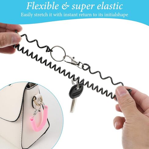 MAQUITA 60 Pcs Coil Lanyard Bulk Retractable Spring Key Chains Coil Cord Keychains with Lobster Clasp Theftproof Anti-Lost Stretch Cord Safety Key Chain for Keys Wallet Cellphone (Multicolored) in Kuwait