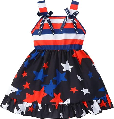 4th of July Girl Dresses Independence Day Outfit Baby Girls American Flag Stars Stripes Patriotic Dress Clothes in Saudi Arabia