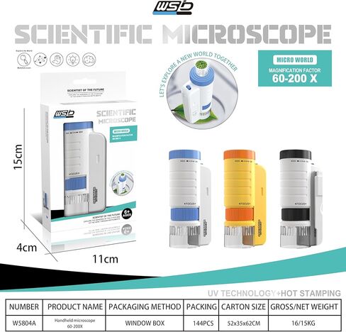 Pocket Microscope for Kids, 2026 New Educational Mini Microscope 60-200X - Portable Handheld Microscope Kit for Home School Lab, Biology Science Education - Christmas, Birthday Gifts (Black) in Kuwait