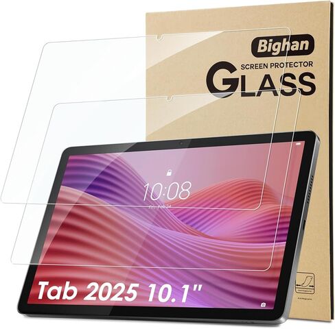 واقي شاشة Bighan مكون من قطعتين متوافق مع Lenovo Tab 2025 10.1 بوصة، طبقة من الزجاج المقوى بصلابة 9H شفافة ومضادة للفقاعات بتغطية كاملة in Kuwait