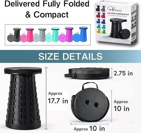 Telescoping Folding Camping Stool, Portable Adjustable Height Outdoor Chair, 1-Second Setup, Compact Lightweight for Camping, Fishing, Hiking(Deep Black) in Saudi Arabia