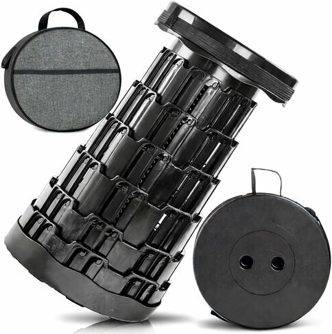 Telescoping Folding Camping Stool, Portable Adjustable Height Outdoor Chair, 1-Second Setup, Compact Lightweight for Camping, Fishing, Hiking(Deep Black) in Saudi Arabia