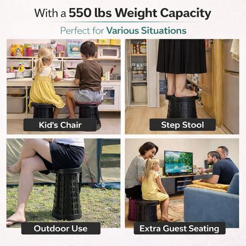 Telescoping Folding Camping Stool, Portable Adjustable Height Outdoor Chair, 1-Second Setup, Compact Lightweight for Camping, Fishing, Hiking(Deep Black) in Saudi Arabia