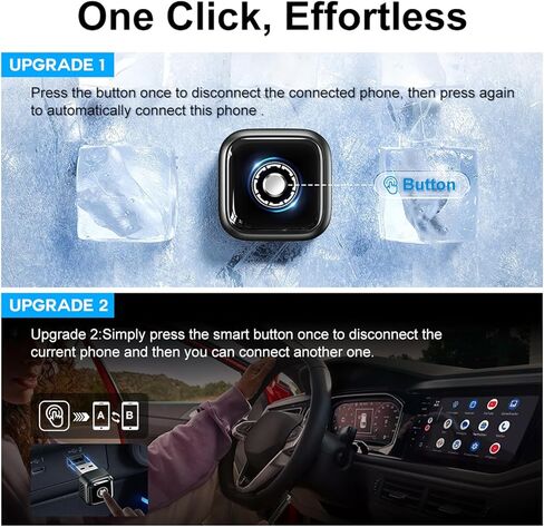 محول CarPlay لاسلكي صغير جدًا لأجهزة iPhone وAndroid - إعادة الاتصال التلقائي لمدة 5s، مفتاح بنقرة واحدة لهاتفين، ثابت وبدون تأخير، سلكي إلى دونجل CarPlay اللاسلكي in Kuwait
