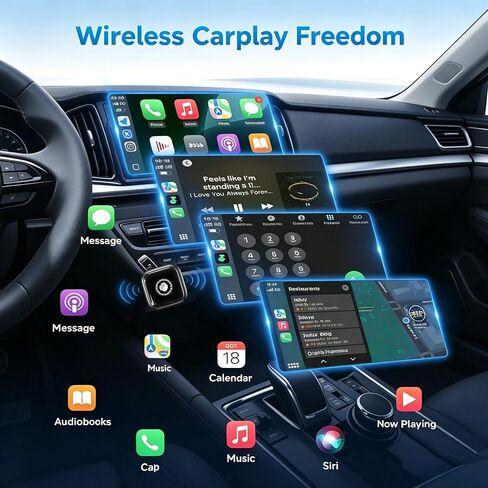 محول CarPlay لاسلكي صغير جدًا لأجهزة iPhone وAndroid - إعادة الاتصال التلقائي لمدة 5s، مفتاح بنقرة واحدة لهاتفين، ثابت وبدون تأخير، سلكي إلى دونجل CarPlay اللاسلكي in Kuwait