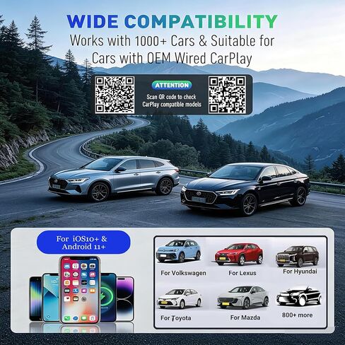 محول CarPlay لاسلكي صغير جدًا لأجهزة iPhone وAndroid - إعادة الاتصال التلقائي لمدة 5s، مفتاح بنقرة واحدة لهاتفين، ثابت وبدون تأخير، سلكي إلى دونجل CarPlay اللاسلكي in Kuwait