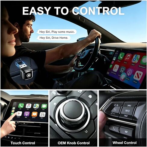 محول CarPlay لاسلكي صغير جدًا لأجهزة iPhone وAndroid - إعادة الاتصال التلقائي لمدة 5s، مفتاح بنقرة واحدة لهاتفين، ثابت وبدون تأخير، سلكي إلى دونجل CarPlay اللاسلكي in Kuwait