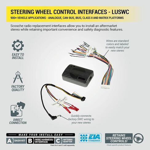 Scosche LUSWC Link+ Universal Steering Wheel Control Interface with 900+ Vehicle Applications - Analogue, CAN-Bus, iBus, Class II and Matrix Platforms in Kuwait