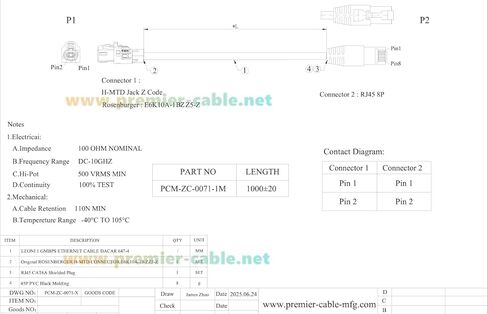 Rosenberger E6K10A-1BZZ5-Z H-MTD إلى RJ45 Cat6A كابل إيثرنت للسيارات 1 جيجابت في الثانية 100/1000BASE-T1 حزام محمي لـ ADAS، المعلومات والترفيه، كاميرا السيارة، الملاحة GPS، تشخيص المركبات (1M/3.28FT) in Kuwait