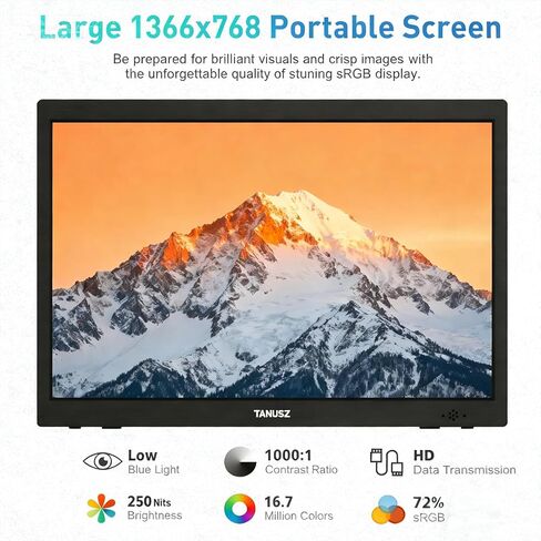 شاشة PJGCWB محمولة مقاس 14 بوصة 1366*768 HD USB-C HDMI شاشة خارجية ثانية لأجهزة الكمبيوتر المحمول والكمبيوتر الشخصي وهواتف Mac وPS وXbox وSwich وIPS شاشة ألعاب رفيعة للغاية بدون إطار in Kuwait