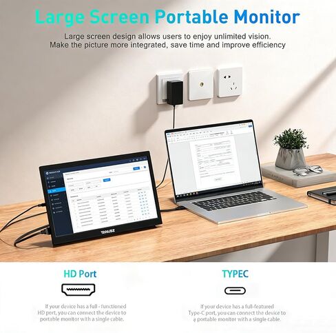 شاشة PJGCWB محمولة مقاس 14 بوصة 1366*768 HD USB-C HDMI شاشة خارجية ثانية لأجهزة الكمبيوتر المحمول والكمبيوتر الشخصي وهواتف Mac وPS وXbox وSwich وIPS شاشة ألعاب رفيعة للغاية بدون إطار in Kuwait