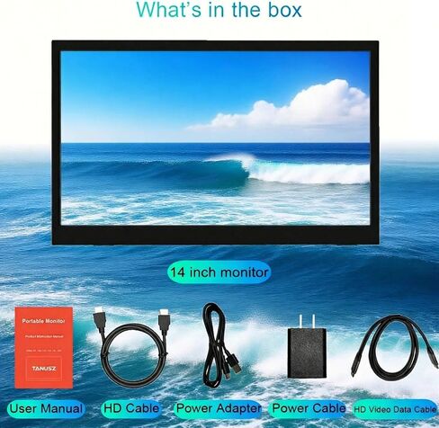 شاشة PJGCWB محمولة مقاس 14 بوصة 1366*768 HD USB-C HDMI شاشة خارجية ثانية لأجهزة الكمبيوتر المحمول والكمبيوتر الشخصي وهواتف Mac وPS وXbox وSwich وIPS شاشة ألعاب رفيعة للغاية بدون إطار in Kuwait