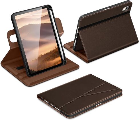 DTTO for iPad mini 7 (A17 Pro) Case, iPad mini 7th / 6th Generation Case (2024/2021), 360 Degree Rotating Premium Leather Folio Stand Cover with Pencil Holder, Brown in Kuwait