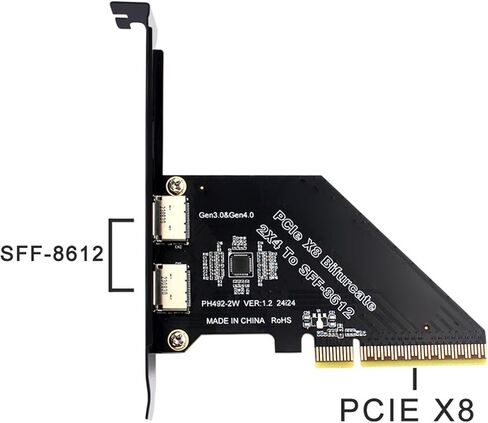 بطاقة محول Diyeeni PCIe x8 إلى Oculink SFF 8612 PCIe 4.0 128 GTs 8 Lane محول GPU خارجي eGPU NVMe SSD مع التوصيل والتشغيل لا حاجة إلى برامج تشغيل لنظام التشغيل Wins 10 11 OS in Kuwait