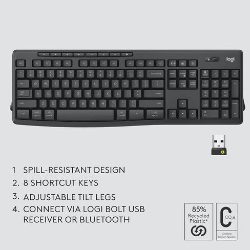 Logitech MK370 Combo for Business, Wireless Full-Size Keyboard and Wireless Mouse, Secure Logi Bolt USB Receiver, Bluetooth, Globally Certified Windows/Mac/Chrome, Linux - Graphite (Renewed) in Kuwait