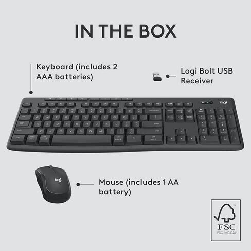 Logitech MK370 Combo for Business, Wireless Full-Size Keyboard and Wireless Mouse, Secure Logi Bolt USB Receiver, Bluetooth, Globally Certified Windows/Mac/Chrome, Linux - Graphite (Renewed) in Kuwait