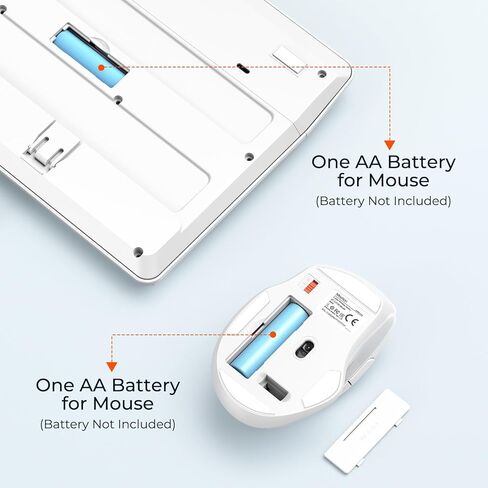 لوحة مفاتيح وماوس لاسلكيين من MEETION باللون الأبيض، توصيل وتشغيل جهاز استقبال USB 2.4G، لوحة مفاتيح كمبيوتر مع دعم المعصم، ماوس 3 مستويات DPI، بطارية طويلة الأمد للكمبيوتر الشخصي/Mac/Windows/الكمبيوتر المحمول، أبيض in Kuwait