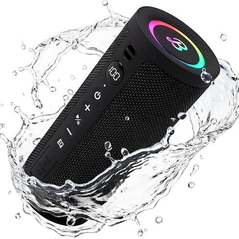 مكبر صوت بلوتوث محمول BassBloom Roar 3، صوت قوي 20 واط مع صوت جهير عميق، IPX6 مقاوم للماء، وقت تشغيل 24 ساعة، بلوتوث 5.4، أضواء RGB، اقتران TWS لاسلكي، خارجي للتخييم والشاطئ (أسود) in Kuwait