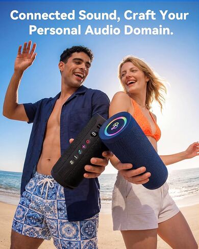 مكبر صوت بلوتوث محمول BassBloom Roar 3، صوت قوي 20 واط مع صوت جهير عميق، IPX6 مقاوم للماء، وقت تشغيل 24 ساعة، بلوتوث 5.4، أضواء RGB، اقتران TWS لاسلكي، خارجي للتخييم والشاطئ (أسود) in Kuwait