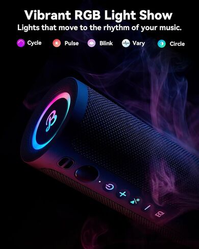 مكبر صوت بلوتوث محمول BassBloom Roar 3، صوت قوي 20 واط مع صوت جهير عميق، IPX6 مقاوم للماء، وقت تشغيل 24 ساعة، بلوتوث 5.4، أضواء RGB، اقتران TWS لاسلكي، خارجي للتخييم والشاطئ (أسود) in Kuwait