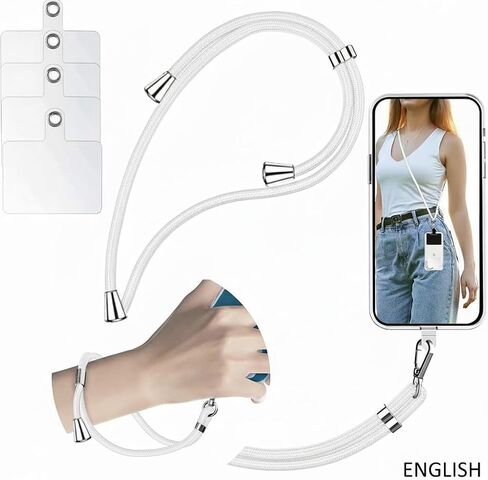 Phone Lanyard + Wrist Strap, 1PCS Adjustable Length Cell Phone Lanyard with 1Tether Tabs for iPhone,Smartphones white in Kuwait