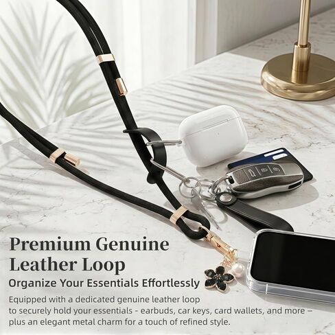 2 Pack Adjustable Crossbody Neck Phone Lanyard + Wrist Strap with 2pcs Tabs and 2pcs Flower & Pearl Pendant, Anti Drop, Anti Theft, Universal Phone Strap for iPhone and Android Smartphones in Kuwait