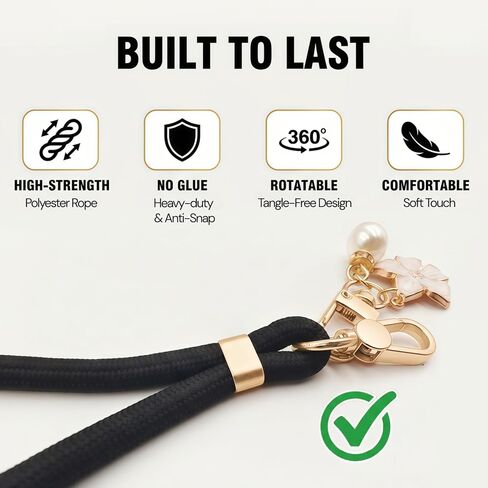 2 Pack Adjustable Crossbody Neck Phone Lanyard + Wrist Strap with 2pcs Tabs and 2pcs Flower & Pearl Pendant, Anti Drop, Anti Theft, Universal Phone Strap for iPhone and Android Smartphones in Kuwait