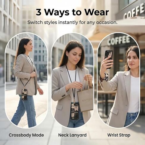 2 Pack Adjustable Crossbody Neck Phone Lanyard + Wrist Strap with 2pcs Tabs and 2pcs Flower & Pearl Pendant, Anti Drop, Anti Theft, Universal Phone Strap for iPhone and Android Smartphones in Kuwait