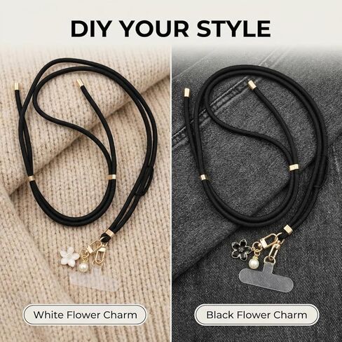 2 Pack Adjustable Crossbody Neck Phone Lanyard + Wrist Strap with 2pcs Tabs and 2pcs Flower & Pearl Pendant, Anti Drop, Anti Theft, Universal Phone Strap for iPhone and Android Smartphones in Kuwait