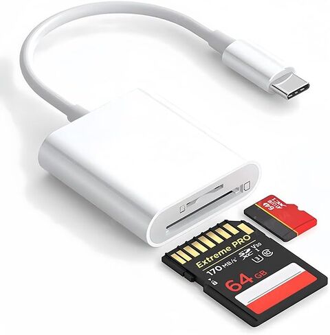 قارئ بطاقات USB C SD، محول بطاقة من النوع C مع فتحات SD TF مزدوجة، عارض كاميرا Trail، التوصيل والتشغيل، متوافق مع iPhone، iPad، Android، أبيض in Kuwait