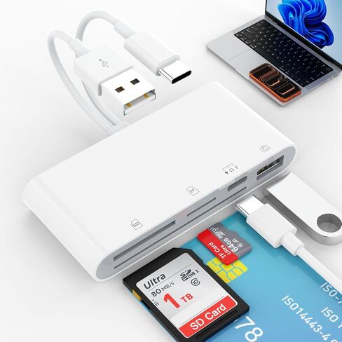 7-in-1 Memory Card Reader, USB C USB A Devices with SD/Micro SD/DOD Military Common Access CAC Card Reader, Memory Camera Card Adapter Hub for iPhone 17/16/15, Camera, MacBook, Mac, iPad, Android in Kuwait