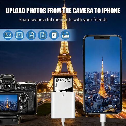 قارئ بطاقات USB C SD، محول بطاقة من النوع C مع فتحات SD TF مزدوجة، عارض كاميرا Trail، التوصيل والتشغيل، متوافق مع iPhone، iPad، Android، أبيض in Kuwait