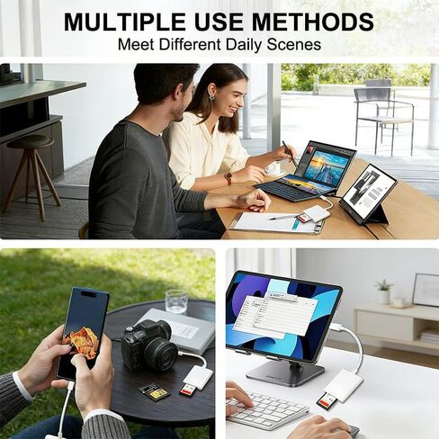 قارئ بطاقات USB C SD، محول بطاقة من النوع C مع فتحات SD TF مزدوجة، عارض كاميرا Trail، التوصيل والتشغيل، متوافق مع iPhone، iPad، Android، أبيض in Kuwait