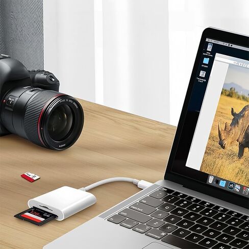 قارئ بطاقات USB C SD، محول بطاقة من النوع C مع فتحات SD TF مزدوجة، عارض كاميرا Trail، التوصيل والتشغيل، متوافق مع iPhone، iPad، Android، أبيض in Kuwait