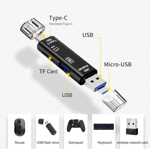 قارئ بطاقات SD، محول قارئ بطاقات ذاكرة USB2.0 فائق السرعة 5 في 1 OTG لقارئ بطاقات USB Type-C/MicroUSB/Tf/USB 2.0/ SD in Kuwait