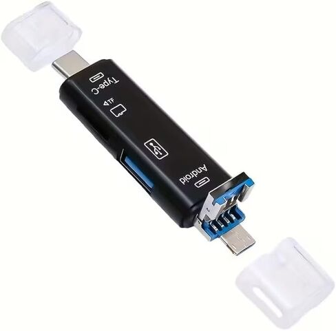 3-in-1 Card Reader with USB Type-C, Micro USB, and USB-A, TF Card Compatible, Compact Black Design in Kuwait