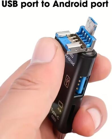 3-in-1 Card Reader with USB Type-C, Micro USB, and USB-A, TF Card Compatible, Compact Black Design in Kuwait