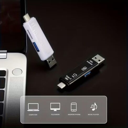 3-in-1 Card Reader with USB Type-C, Micro USB, and USB-A, TF Card Compatible, Compact Black Design in Kuwait