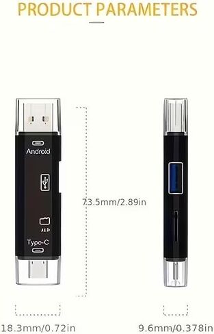 3-in-1 Card Reader with USB Type-C, Micro USB, and USB-A, TF Card Compatible, Compact Black Design in Kuwait