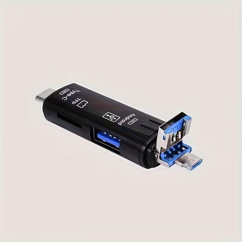 3-in-1 Card Reader with USB Type-C, Micro USB, and USB-A, TF Card Compatible, Compact Black Design in Kuwait