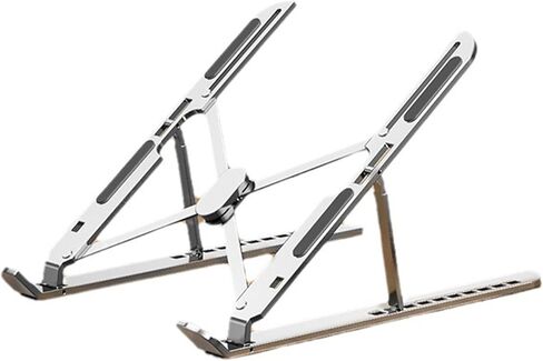 10 Positions Adjustable Aluminum Alloy Laptop Stand, Foldable Portable Holder with Hollow Heat Dissipation & Non-Slip Silicone, Collapsible Ergonomic for 17.3 Inch Below Laptops/Tablets (Silver) in Kuwait