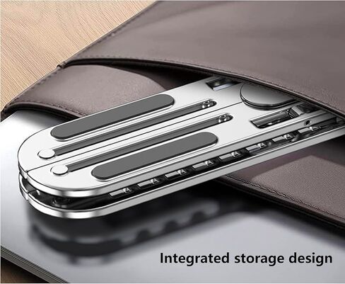 10 Positions Adjustable Aluminum Alloy Laptop Stand, Foldable Portable Holder with Hollow Heat Dissipation & Non-Slip Silicone, Collapsible Ergonomic for 17.3 Inch Below Laptops/Tablets (Silver) in Kuwait