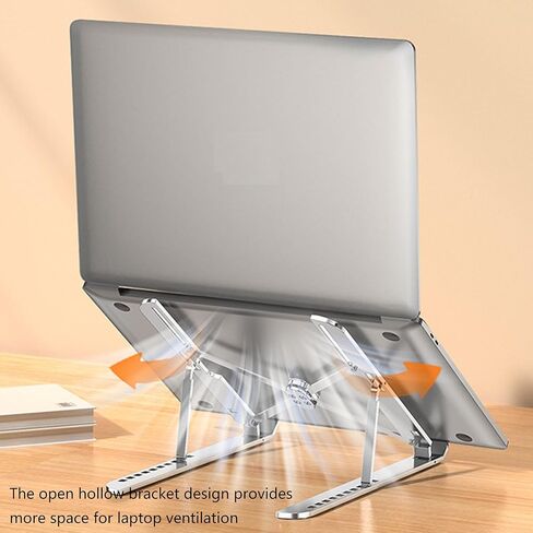 10 Positions Adjustable Aluminum Alloy Laptop Stand, Foldable Portable Holder with Hollow Heat Dissipation & Non-Slip Silicone, Collapsible Ergonomic for 17.3 Inch Below Laptops/Tablets (Silver) in Kuwait