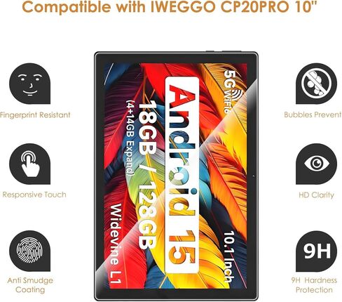 واقي شاشة Hianjoo مكون من قطعتين متوافق مع IWEGGO CP20PRO / CP20 Pro 10 بوصة/ Higrace C108 10.1/ Urao C108 10.1، زجاج مقسى [وضوح عالي الدقة] [9 صلابة] [مضاد للخدش] in Kuwait