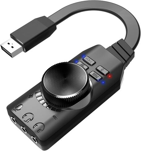 Tangxi External USB Sound Card with Virtual 7.1 Surround Sound, SB 2.0 to 3.5mm Jack Audio Adapter with Volume Control & Mute for PC Gaming Headset in Kuwait