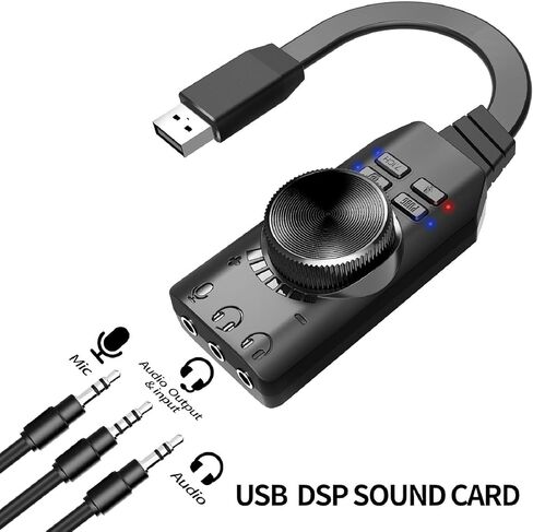 Tangxi External USB Sound Card with Virtual 7.1 Surround Sound, SB 2.0 to 3.5mm Jack Audio Adapter with Volume Control & Mute for PC Gaming Headset in Kuwait
