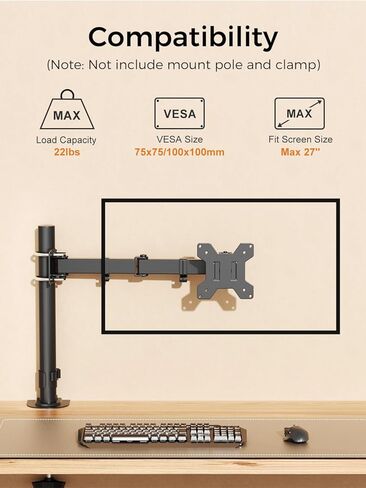suptek Single Monitor Arm for Desk Mount Stand,Adjustable Monitor Arm for 13 to 32 inch Screen,Load Capacity 22lbs, Pole Adjustable Supports 0.8-2.4 Inch, VESA 75/100mm Black(MD6DBG) in Kuwait